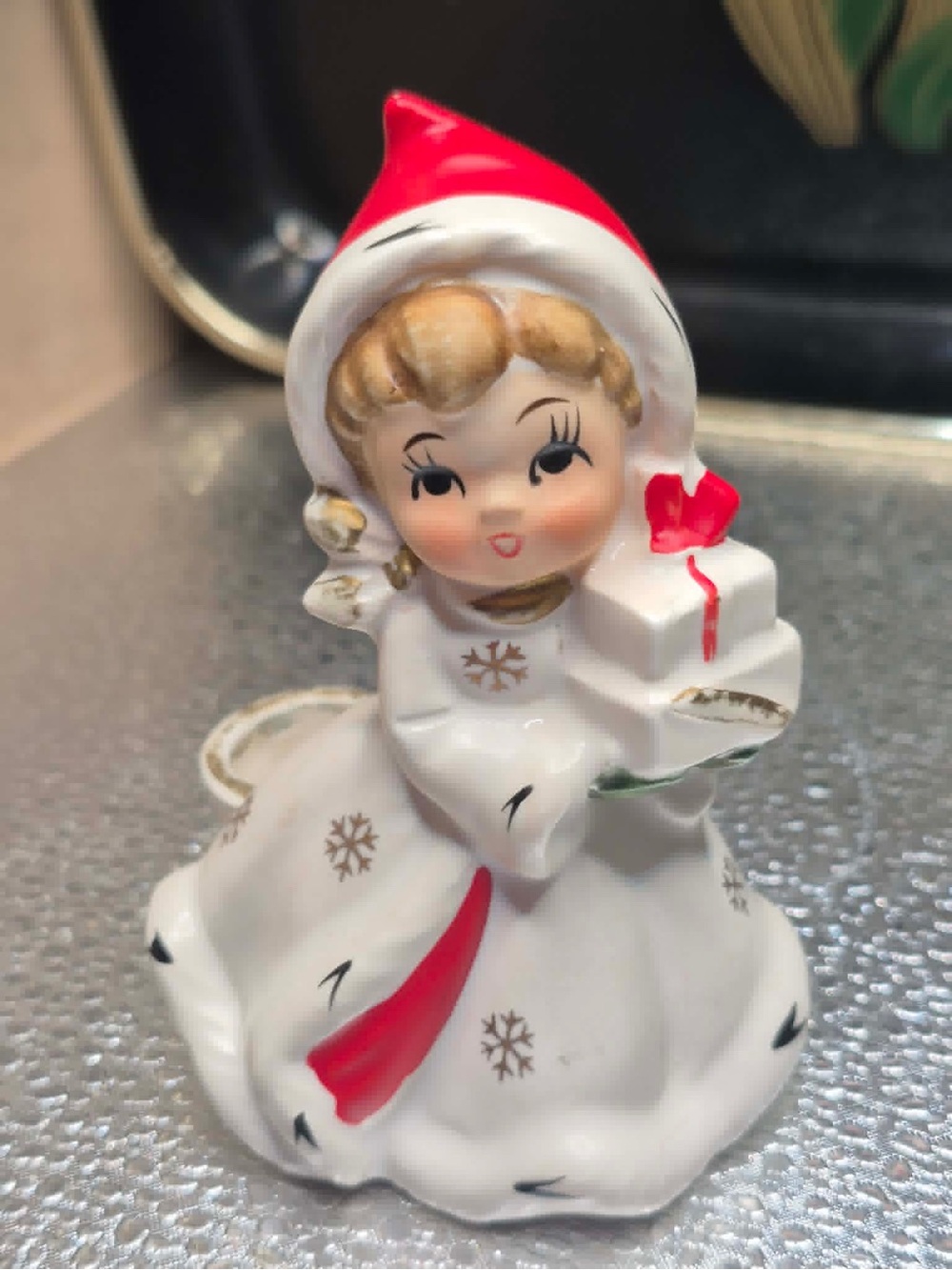 Vintage Napco Snowflake Shopper Girl Figurine - MCM 1950s Napcoware X-8388